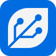 Logo: White leaf with circuit lines on a rounded blue background.