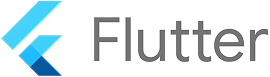 Flutter logo, a stylized blue 'F' shape with "Flutter" text.