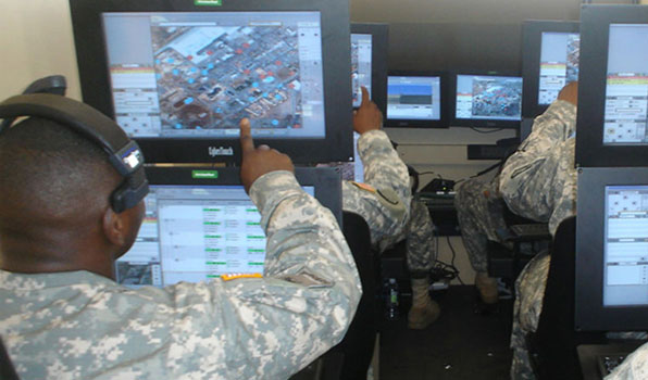 Soldier touching screen display