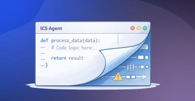 Code editor window with Python code peeling back to reveal a warning triangle.