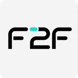 Stylized F2F logo in black with a light blue bar above the '2'.