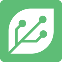 Green logo: white leaf with circuit board veins.