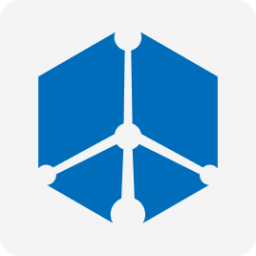 Blue hexagonal logo with white lines connecting nodes inside.