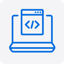 Blue icon with code symbol in popup window