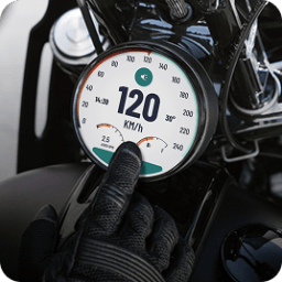 Gloved hand interacting with a digital motorcycle speedometer showing 120 KM/H.